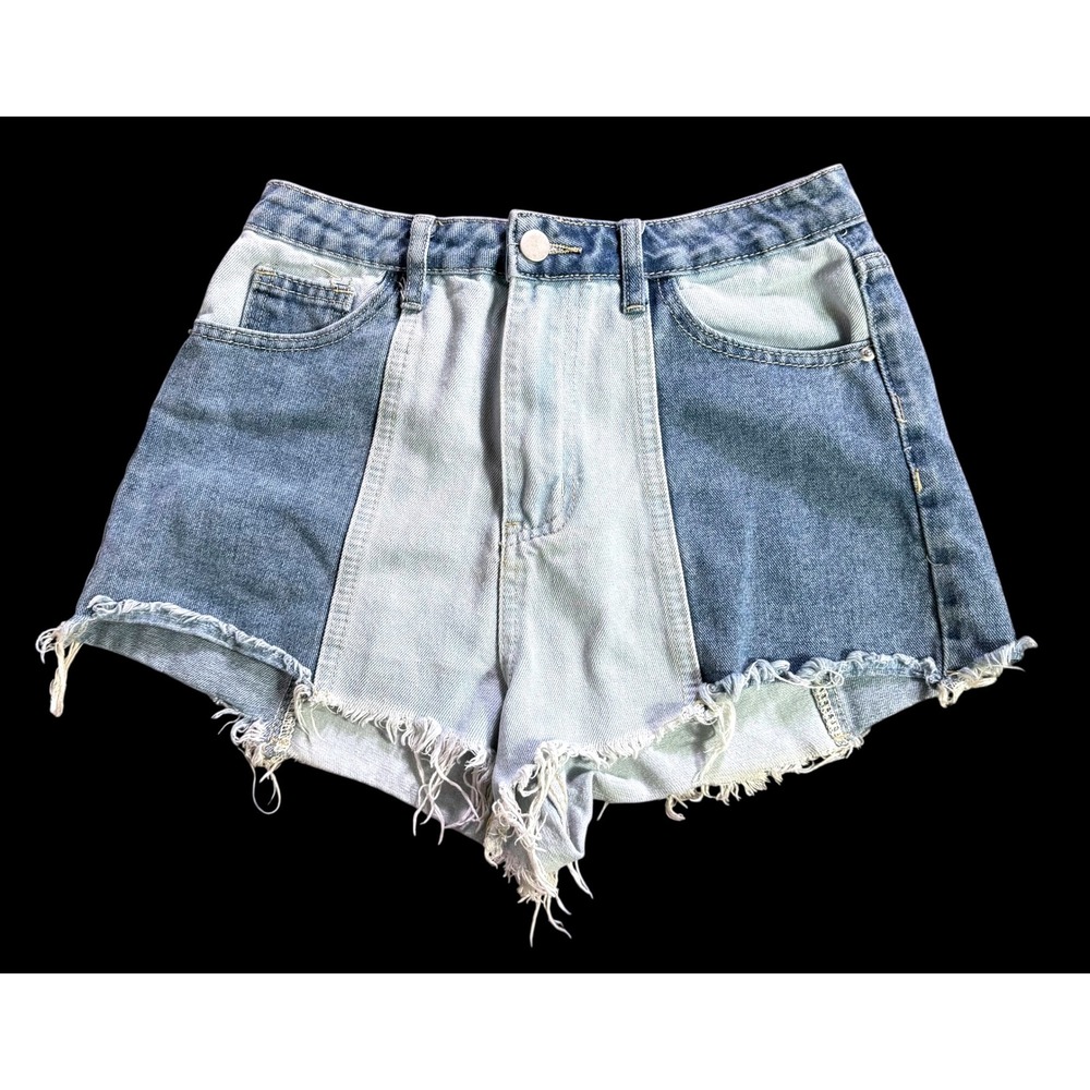 Shein Denim Shorts Two-Tone‎ Blue & Light Blue Frayed Hem Women's Size S